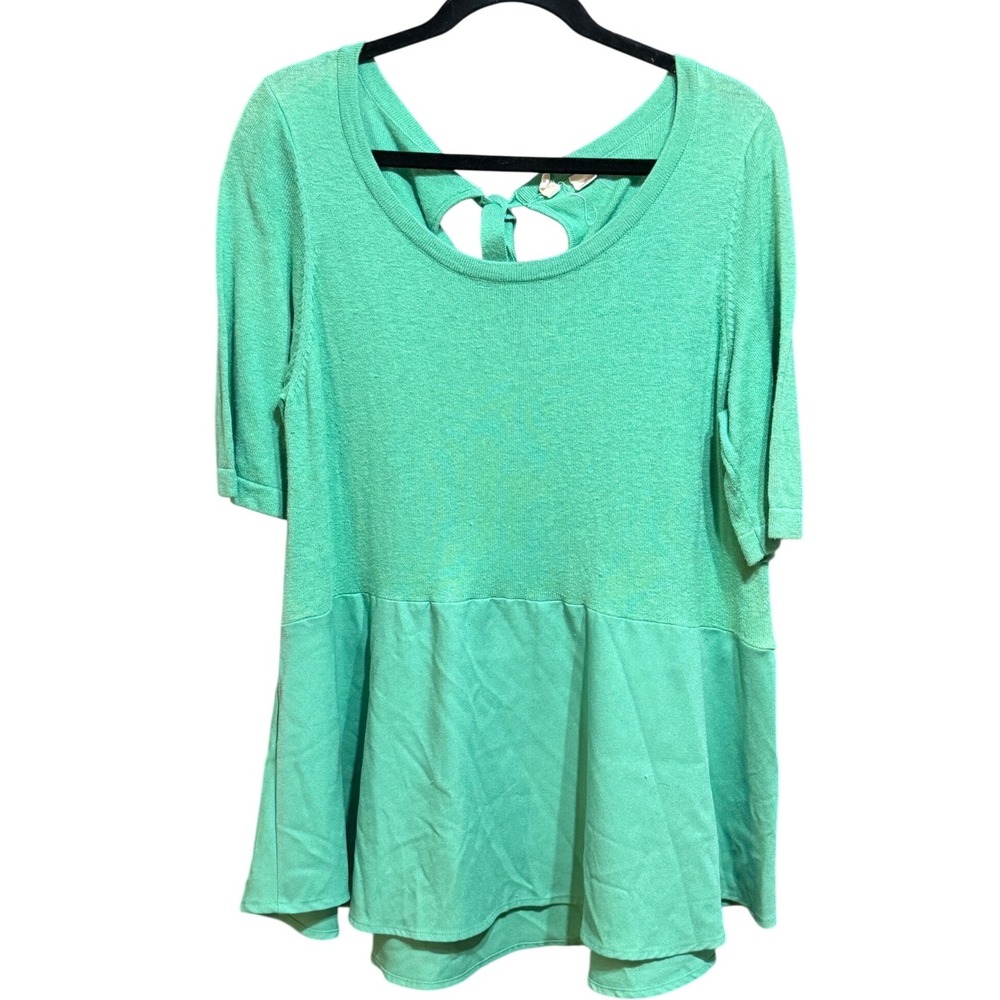Moth Anthropologie Green Mixed Media Peplum Top Silk Blend XL Feminine‎ Casual